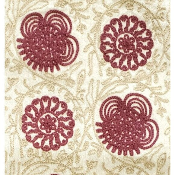 World Market Pillow Cover Boho Floral Maroon Tan 18" Square Crochet Embroidered - Picture 2 of 9